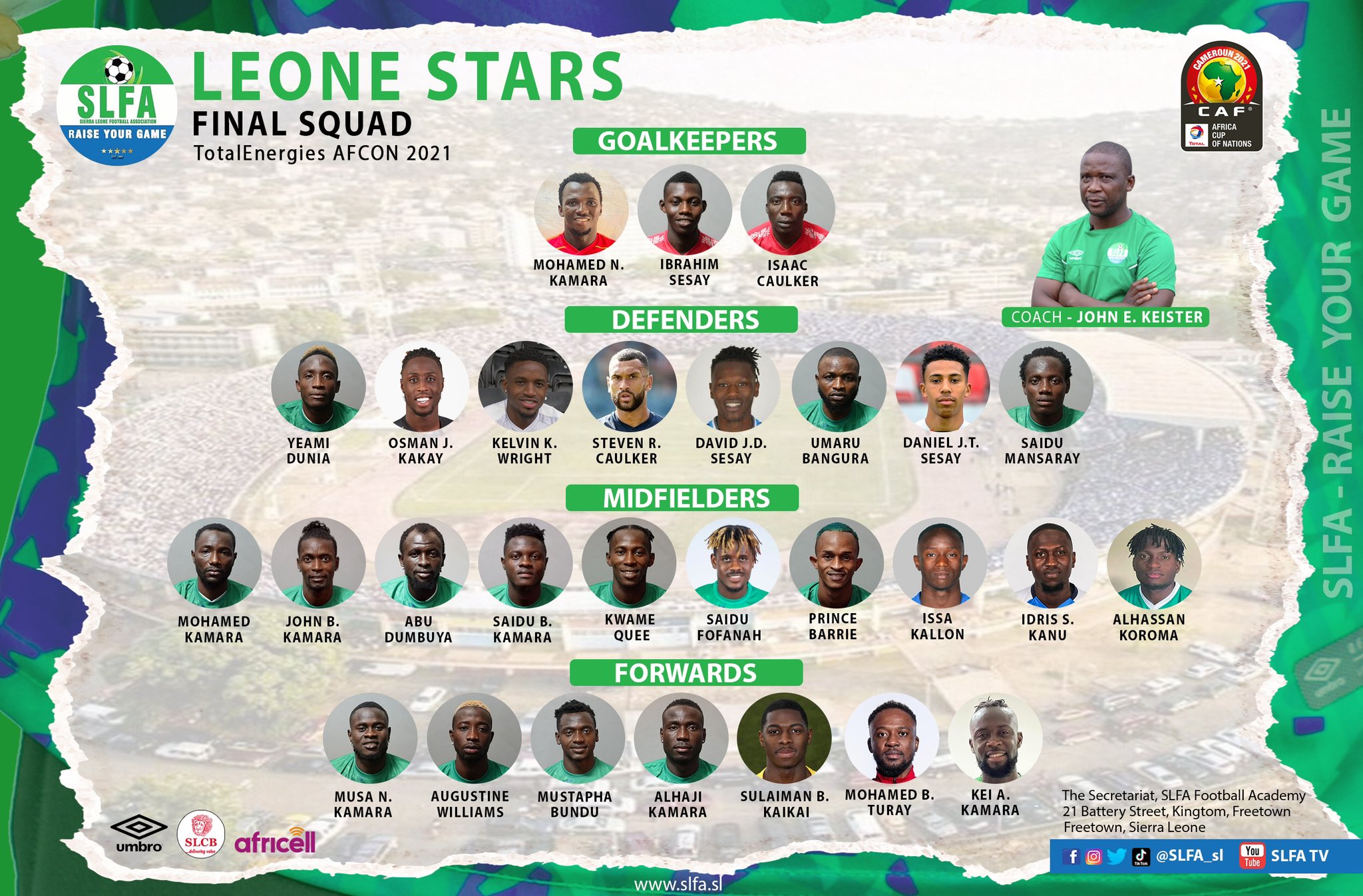 Afcon 2021: Sierra Leone final squad unveiled