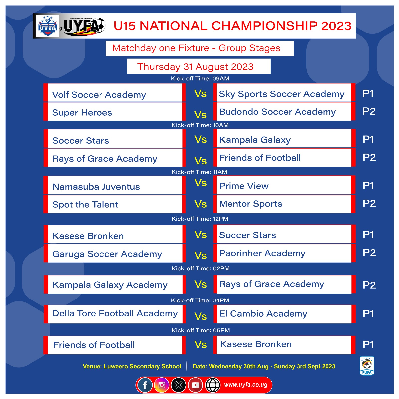 Eleven games lined up on day one menu of UYFA National championship